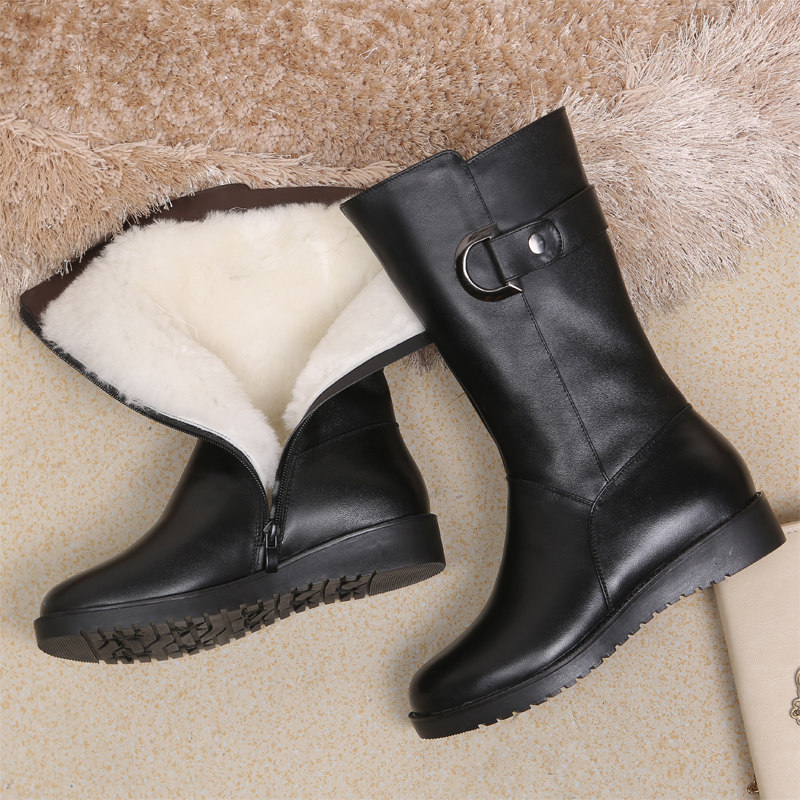 NEW WOMENS BOOTS LEATHER WOOL WOMENS COTTON SHOES WOMENS COTTON SHOES IN THE BOOTS WOMENS COTTON BOOTS FLAT MOTHER SHOES COTTON SHOES