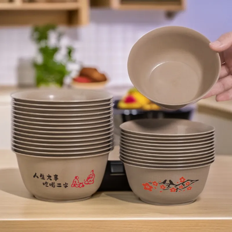 一次性碗食品级家用饭碗火锅大排档野餐餐具加厚耐高温稻壳接待客