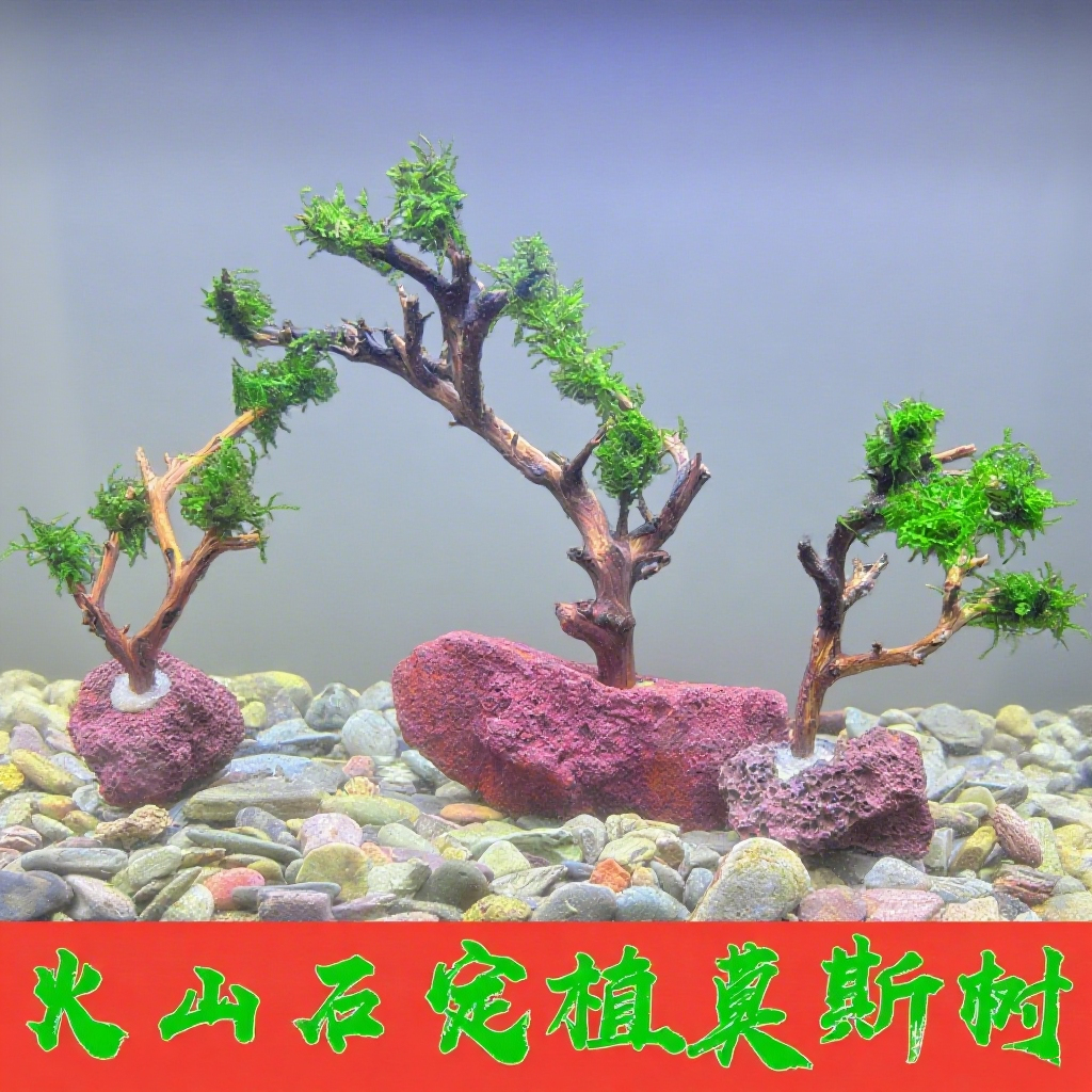 莫斯树火山石定植杜鹃根沉木垂类莫斯树好养易活真水草鱼缸水草