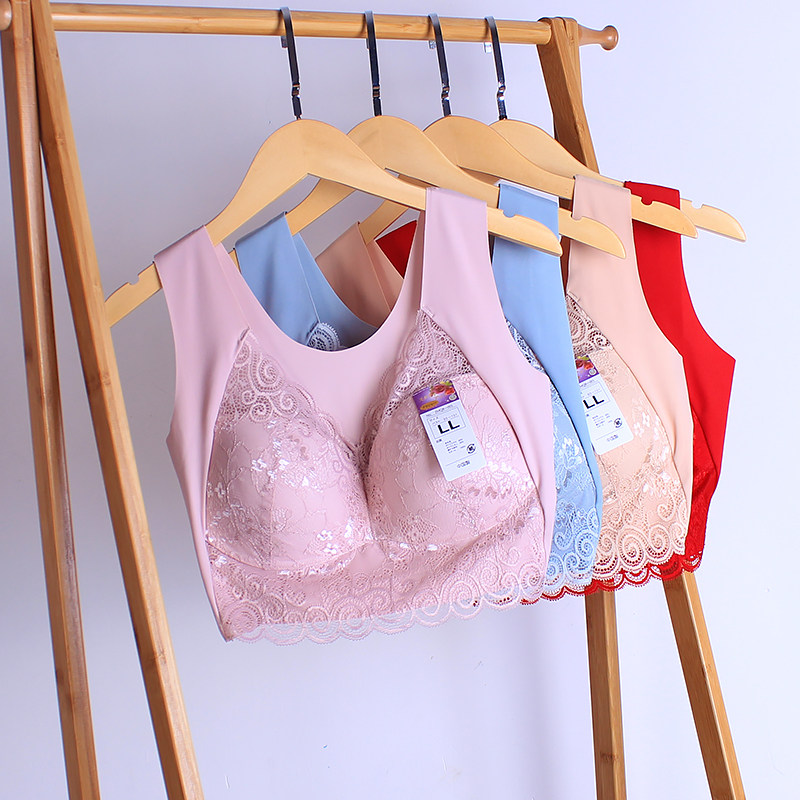 蕾丝性感薄款无钢圈大码文胸聚拢侧收无痕背心式睡眠内衣胖mm胸罩
