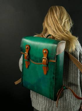 绿色皮革双肩背包手工皮具皮艺版型图纸版型PDF电子版图纸