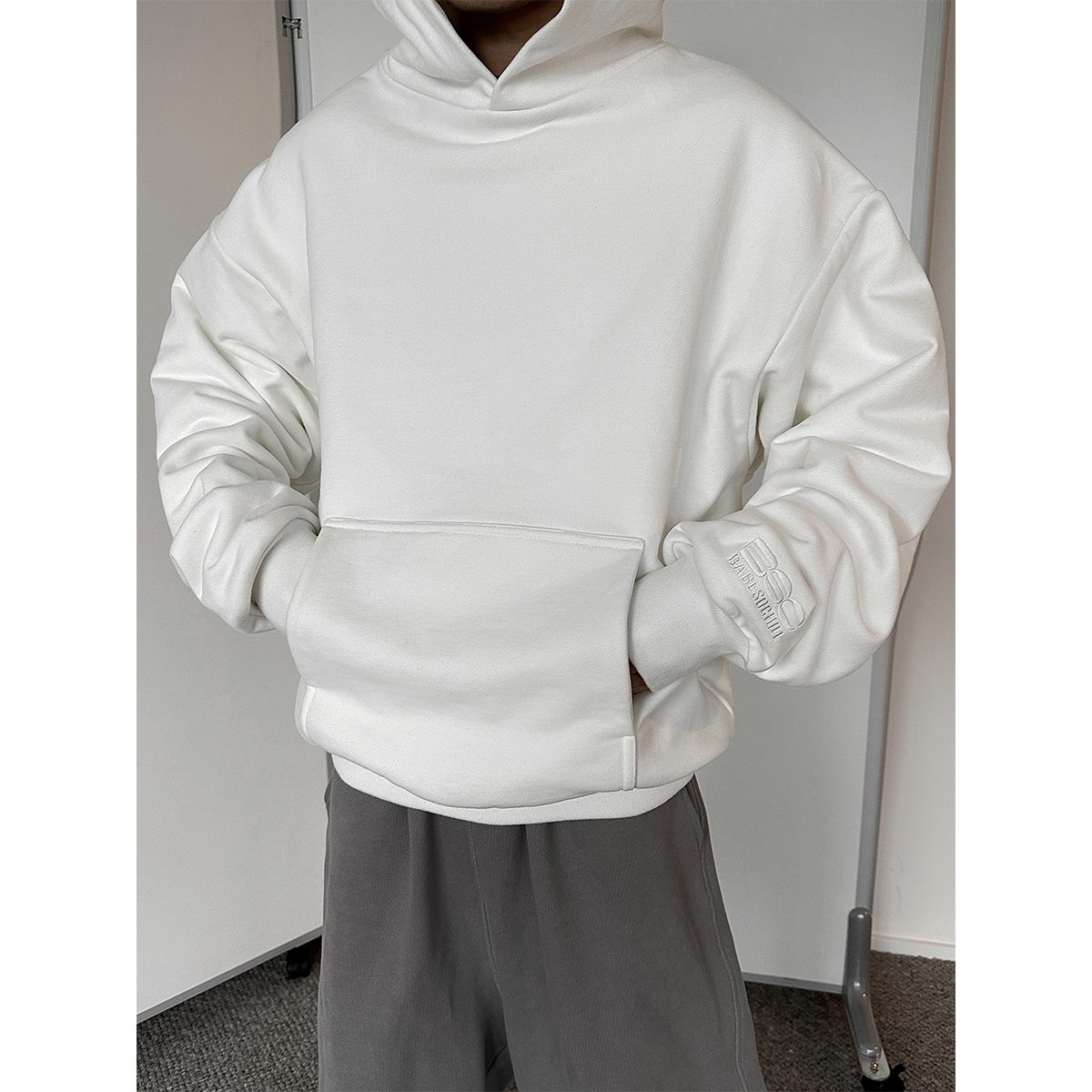 Babesochill“pure”重磅高克重纯白双层面料落肩宽松大卫衣