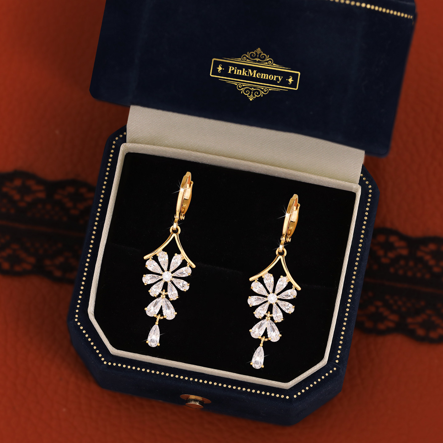 巴黎Pink Memory水晶雏菊流苏耳钉高级感轻奢女气质爆闪领针耳环