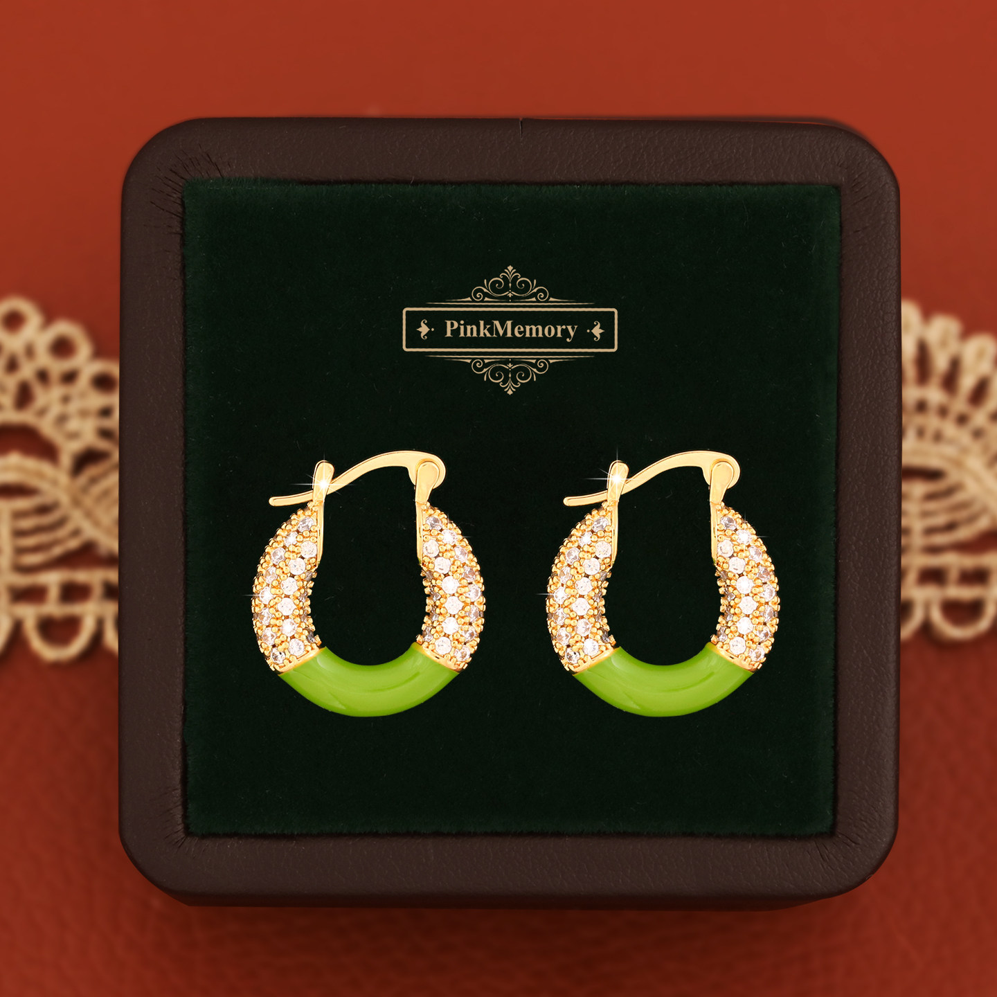 巴黎Pink Memory满钻撞色珐琅圆圈耳钉高级感轻奢女爆闪领针耳环