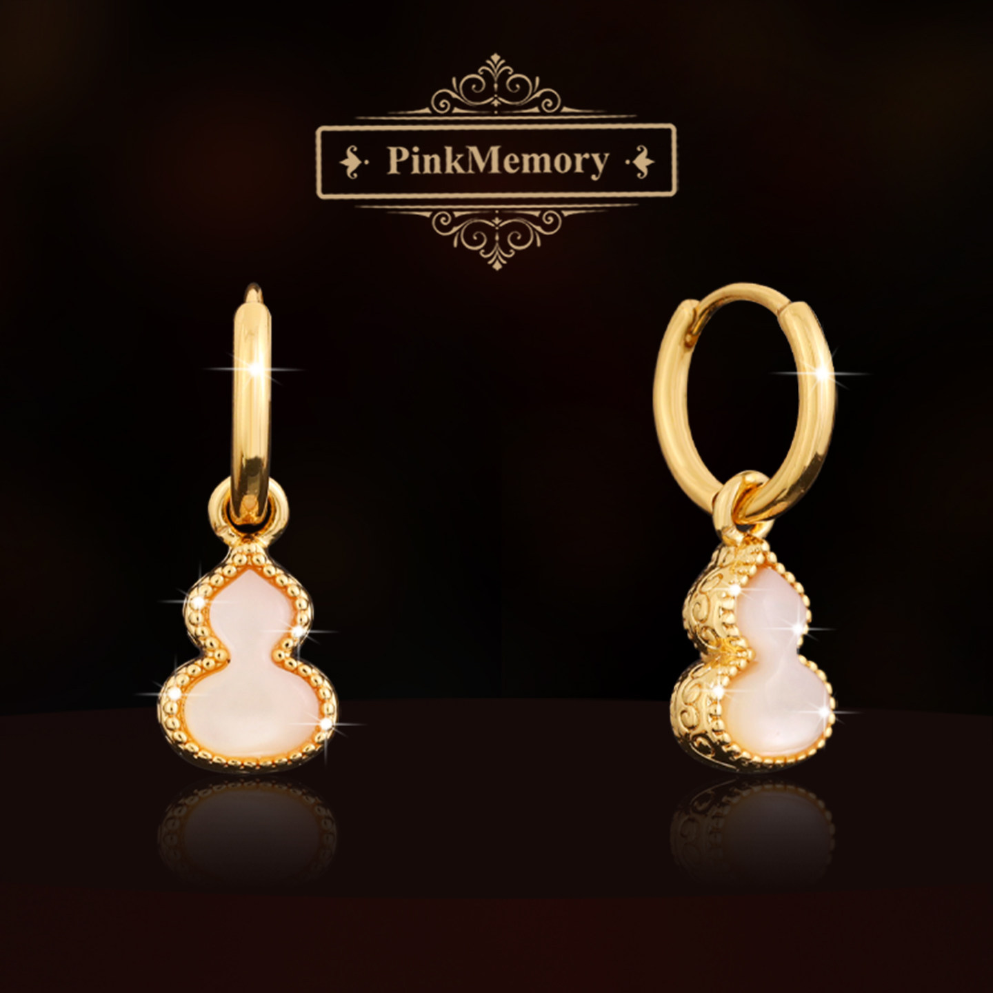 巴黎Pink Memory雕花葫芦幸运如意贝母耳钉高级感轻奢女领针耳环