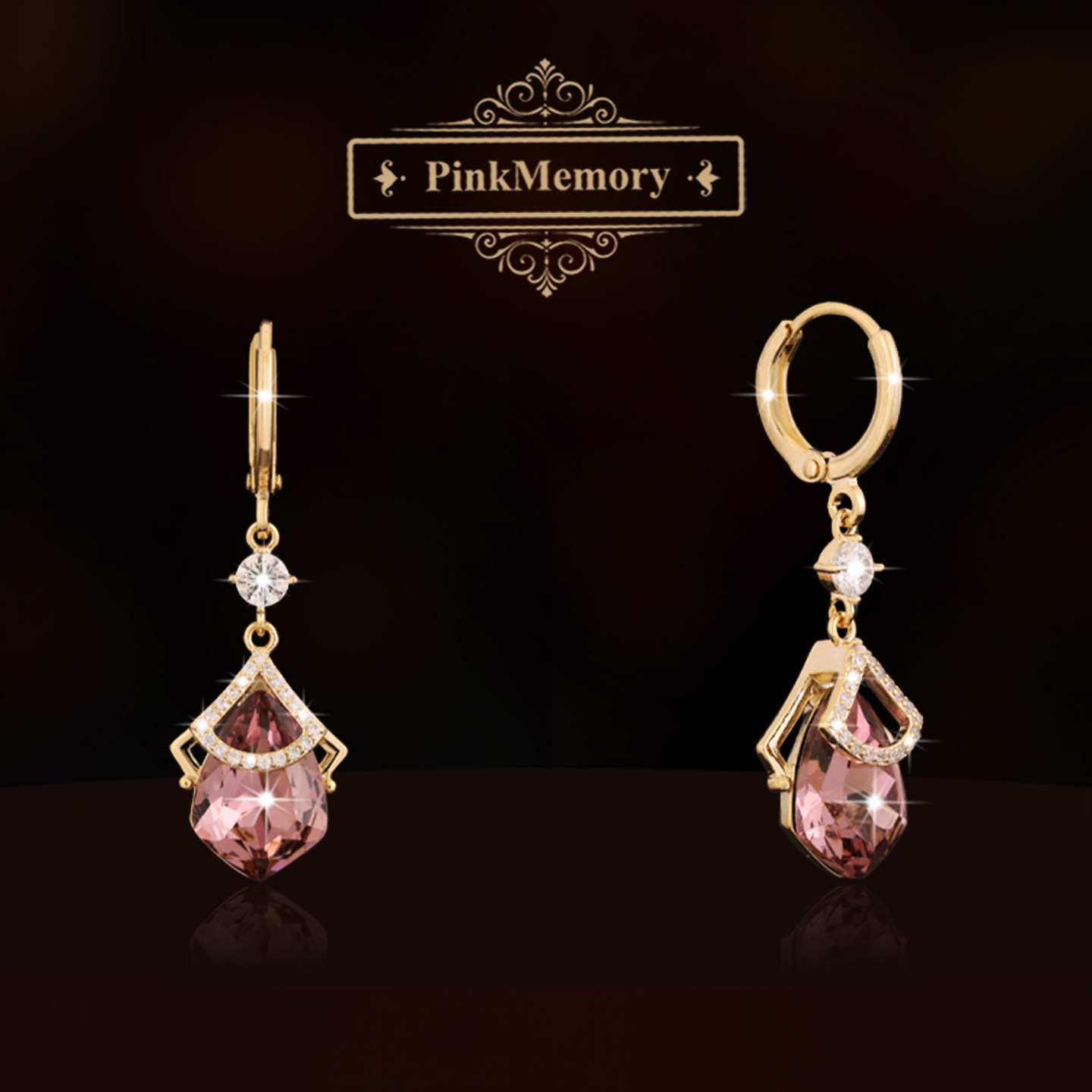 巴黎Pink Memory满钻水滴宝石扇形耳钉高级感轻奢女新款领针耳环