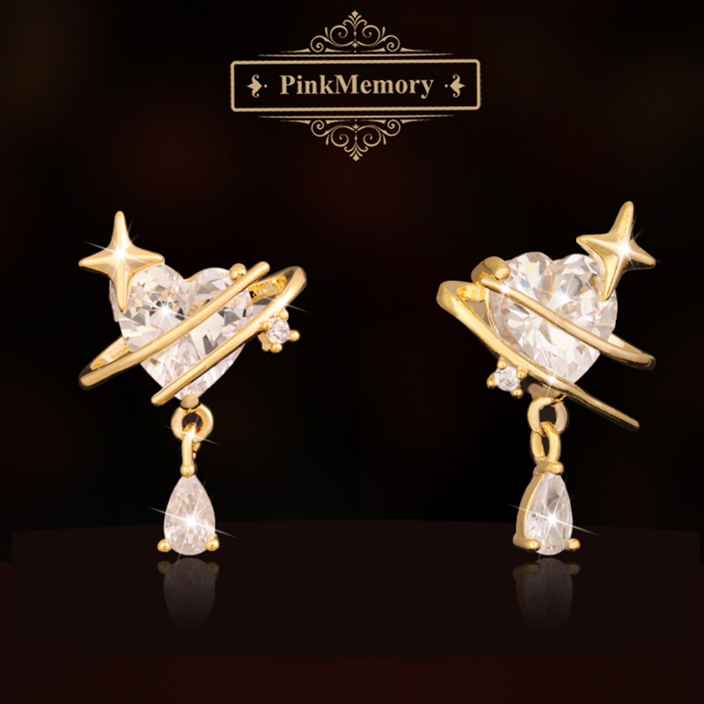 巴黎Pink Memory设计师法式星辰守护爱心水滴轻奢耳钉女水晶耳环