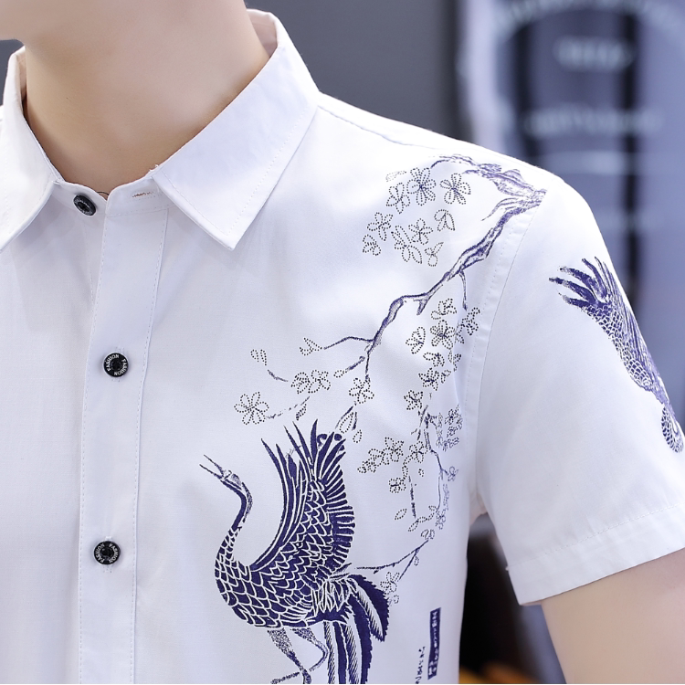 印花青中年韩版男土衬衫免烫男士长袖衬衣男人补衫衣保暖加厚加绒