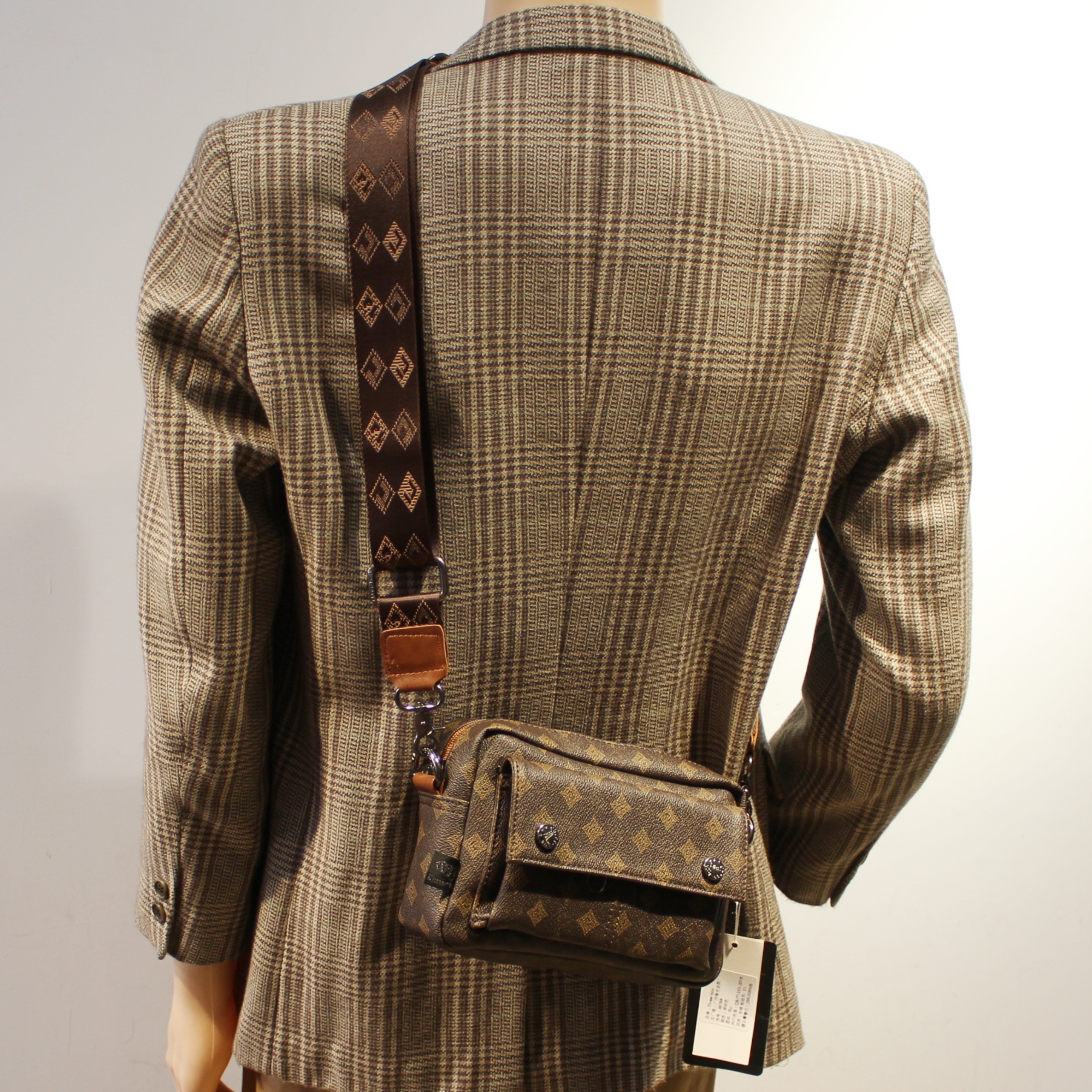 休闲百搭单肩包棕色老花手机包潮