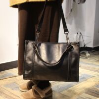 ThreeBox men's leather single-shoulder bag with Japanese and Korean style, casual large-capacity tote bag, brown horizontal square bag for women thumbnail 5