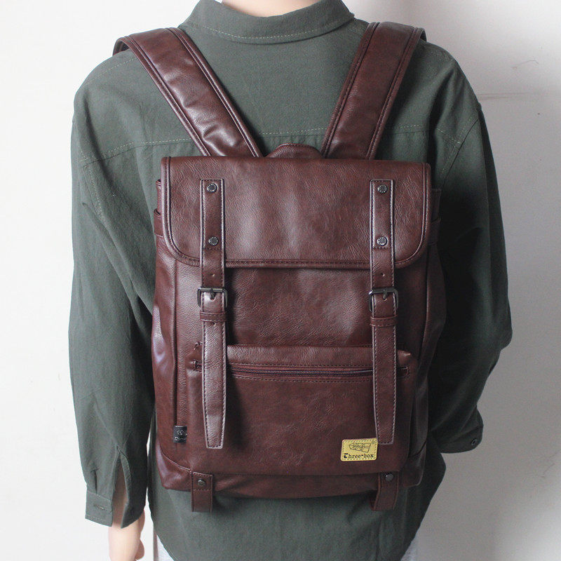 MENS LEATHER BACKPACK FASHION TREND KOREAN VERSION CASUAL SIMPLE COLLEGE STUDENT BACKPACK JUNIOR HIGH SCHOOL HIGH SCHOOL STUDENT SCHOOL BAG