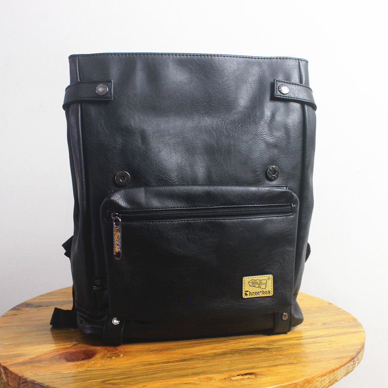 MENS LEATHER BACKPACK FASHION TREND KOREAN VERSION CASUAL SIMPLE COLLEGE STUDENT BACKPACK JUNIOR HIGH SCHOOL HIGH SCHOOL STUDENT SCHOOL BAG
