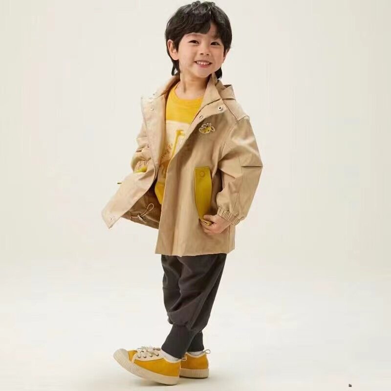 迪迪鹿童装专柜正品2025春装新品男小童儿童卡其色中长款风衣外套