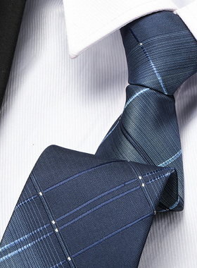 型男格子男女拉链领带结婚新郎正装商务蓝色韩版懒人免打条纹领带