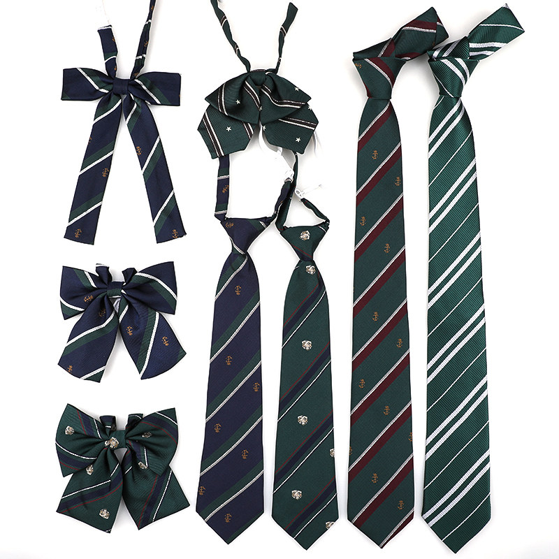 女学院风JK绿色小领带懒人日系格子制服衬衫学生ins男女潮短领结