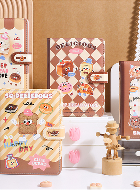 面包派对36K彩页磁扣本皮本加厚笔记本本子高颜值ins风空白手账本女生日记本初中生A5记事本横线本学生做笔记