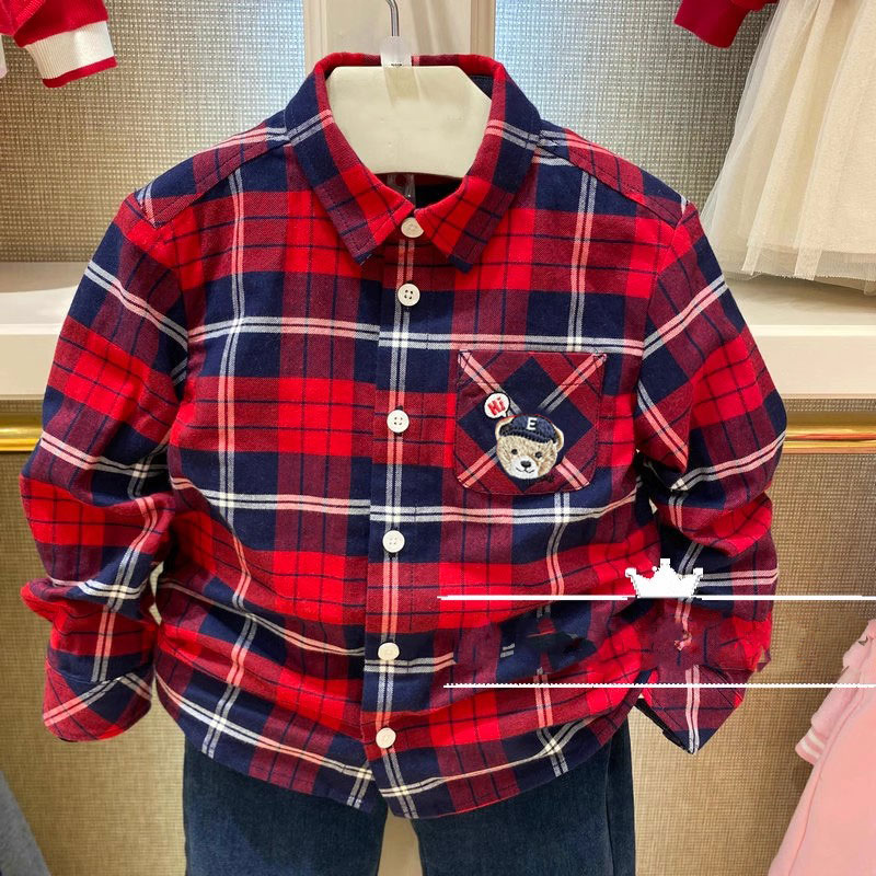 纯棉衬衫男童纯棉长袖格子衬衣