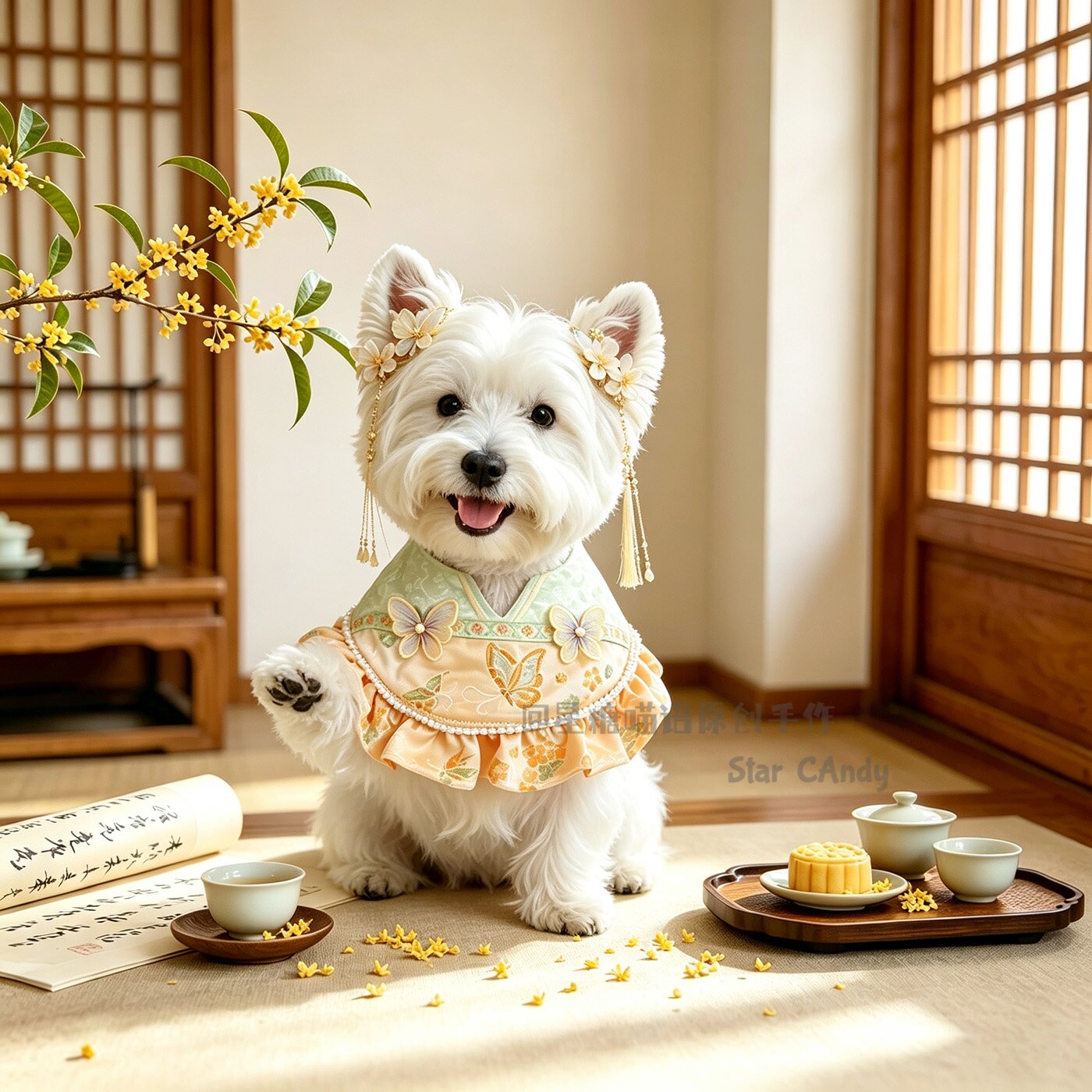 新中式国风猫狗口水巾生日礼物