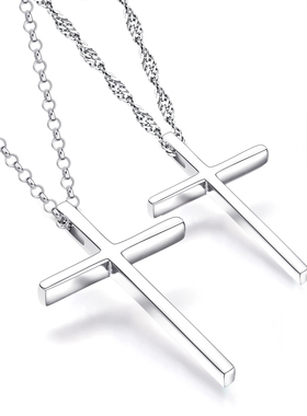 个性简约s925银饰项链百搭情侣吊坠潮男黑色十字架项链女冷淡风