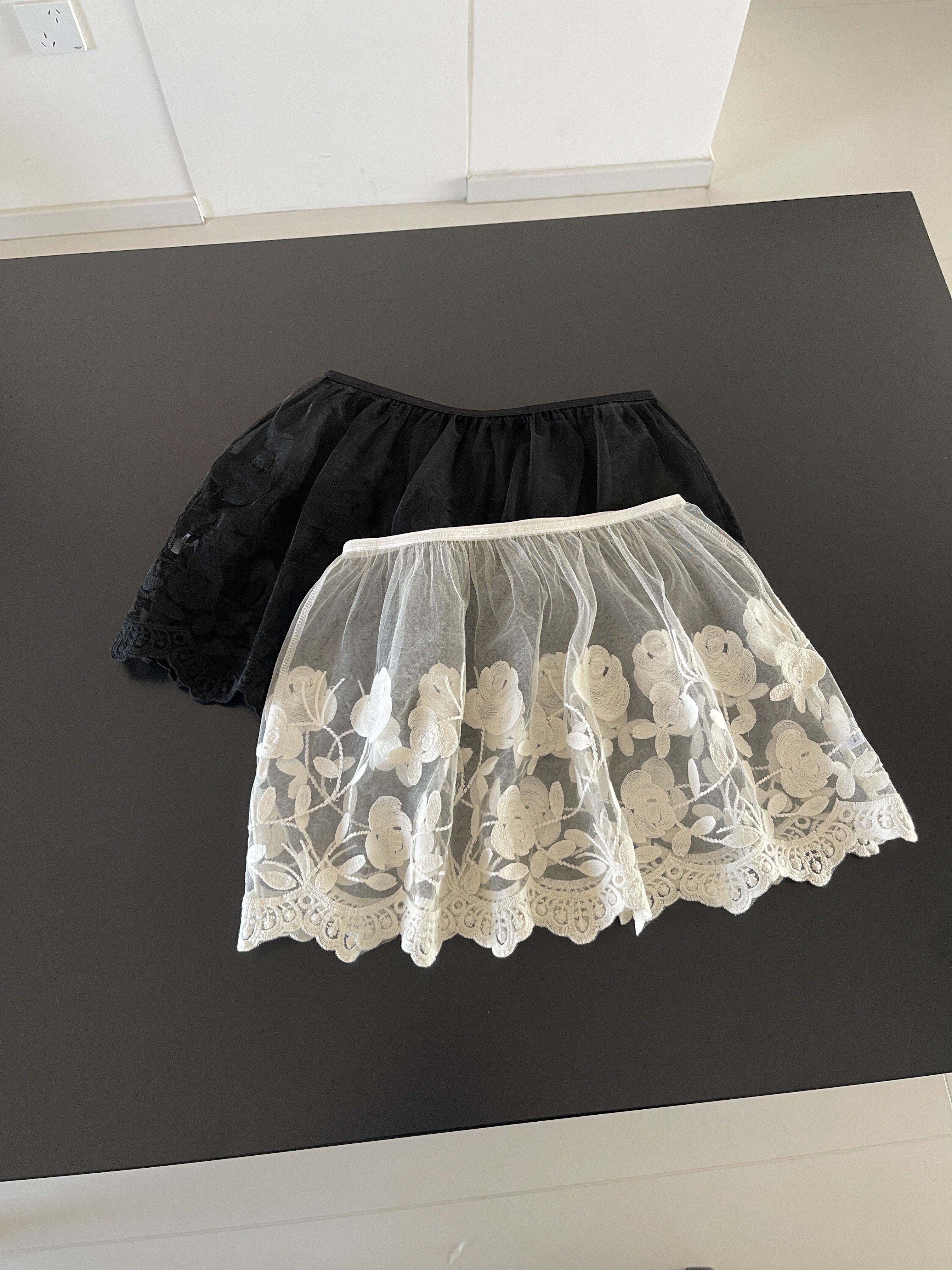 花朵蕾丝透视半身裙小清新新款女单层网纱透明半裙短裙罩裙打底裙