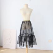 玻璃纱裙新透视欧根纱半身裙中长款 透明外搭单层鱼尾裙蓬蓬裙罩裙