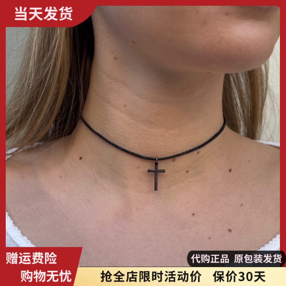 bm项链黑色十字架棉绳颈链
