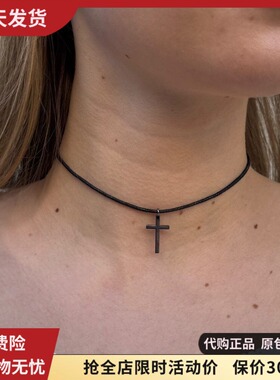 bm项链黑色十字架棉绳颈链