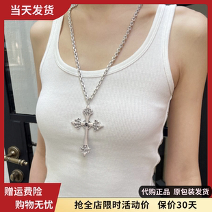 bm项链超大号镶钻十字架毛衣链女夏季新款银色吊坠brandymelville