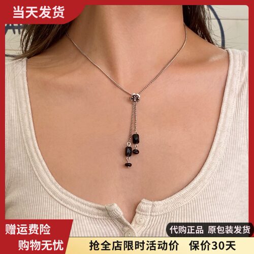 bm项链女新款黑色萤石锁骨链