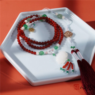 红玛瑙108颗念珠6mm挂饰长款项链朝珠把玩件车挂表演道具礼物包邮