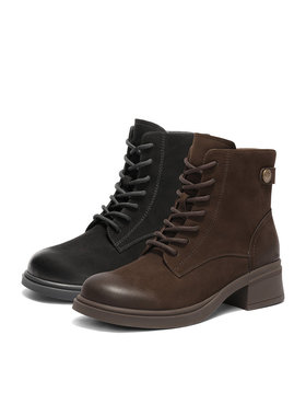 森达羊皮马丁靴25冬商场同款复古高级感粗跟休闲靴4CU40DD5