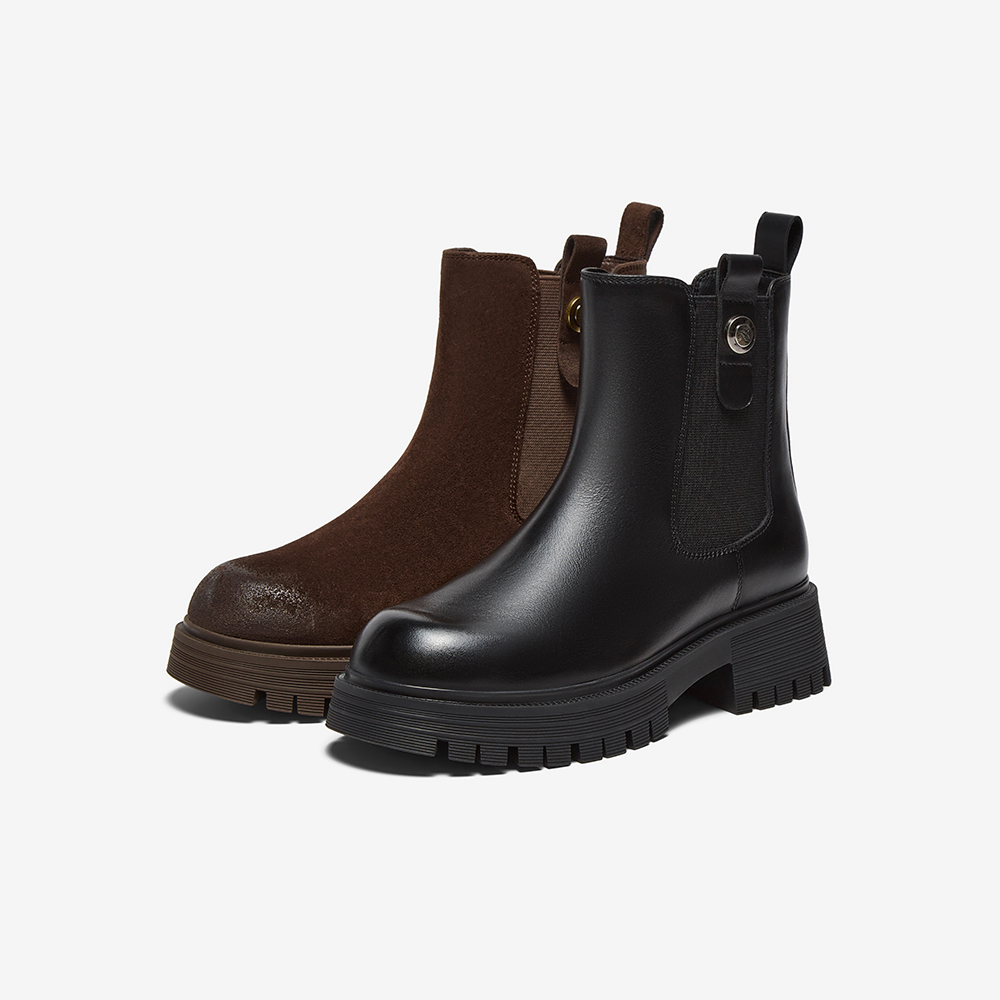 百思图2025冬季新款商场同款切尔西靴时尚潮流女短靴ULW04DD5