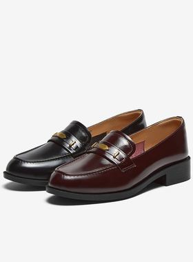 【初恋花园】百思图通勤乐福鞋粗跟小皮鞋女单鞋春季新款A4711AA5