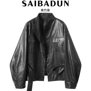 赛巴盾真皮皮衣女士腰带收腰2026新春款立领绵羊皮外套夹克