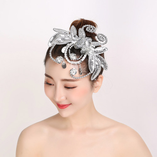 新款舞台演出头饰广场秧歌舞现代舞蹈头花民族古典舞表演亮片花女