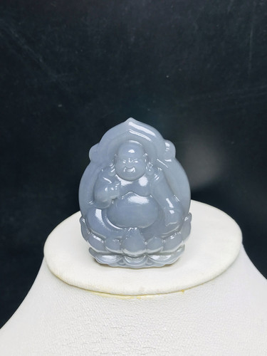 和田玉青花精雕大肚佛弥勒佛39×30×11mm  22克