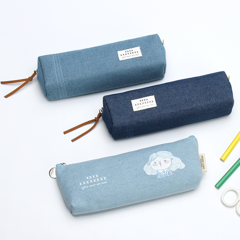牛仔帆布笔袋韩国简约女生初中生文具盒创意小