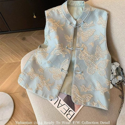 新中式立领国风刺绣马甲背心女