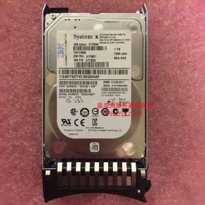 IBM 81Y9691 1T 7.2K 2.5 SAS 6Gb X3650 M2 M3 M4 X3850 X5 硬盘