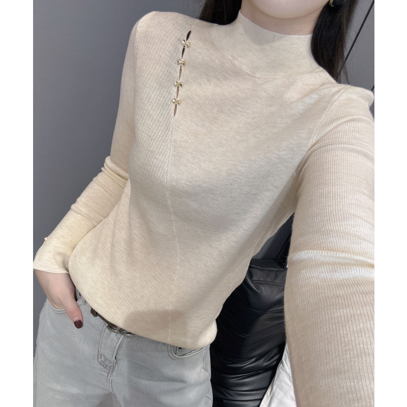 修身半高领针织衫长袖女