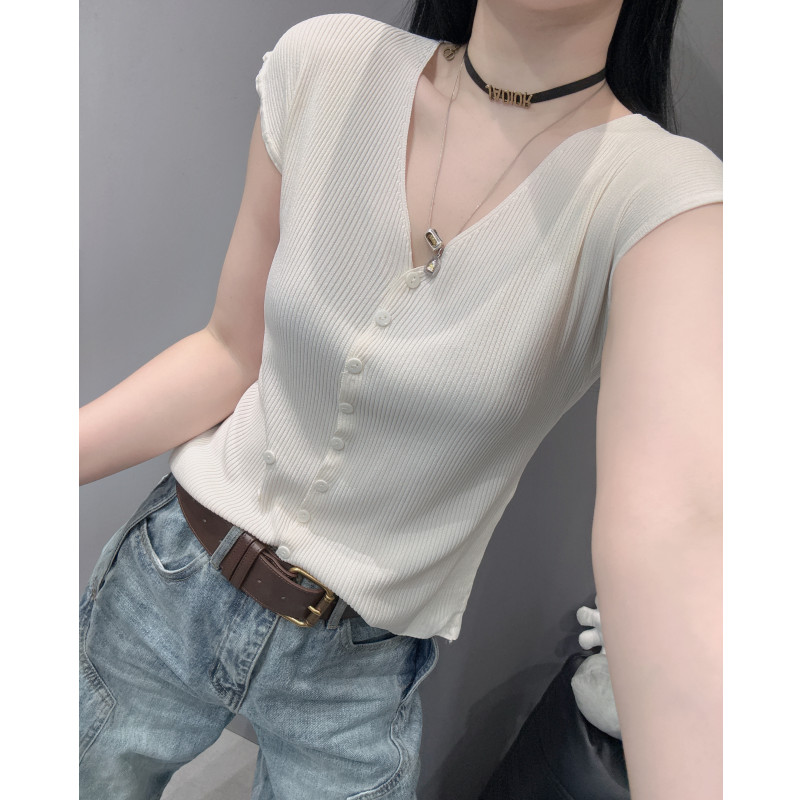 欧洲站冰丝针织衫短袖开衫女