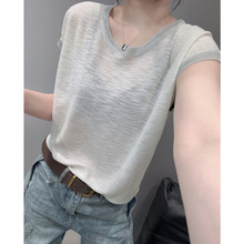慵懒风薄款冰丝针织衫短袖女欧货遮肚子显瘦宽松洋气小衫上衣夏天