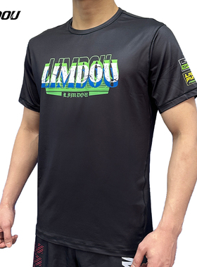 领斗LIMDOU/夏季休闲运动T恤圆领速干涤纶黑色格斗训练短袖上衣