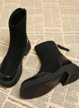 真皮马丁靴女2025春秋季新款洋气爆款厚底瘦瘦弹力靴平底早秋短靴