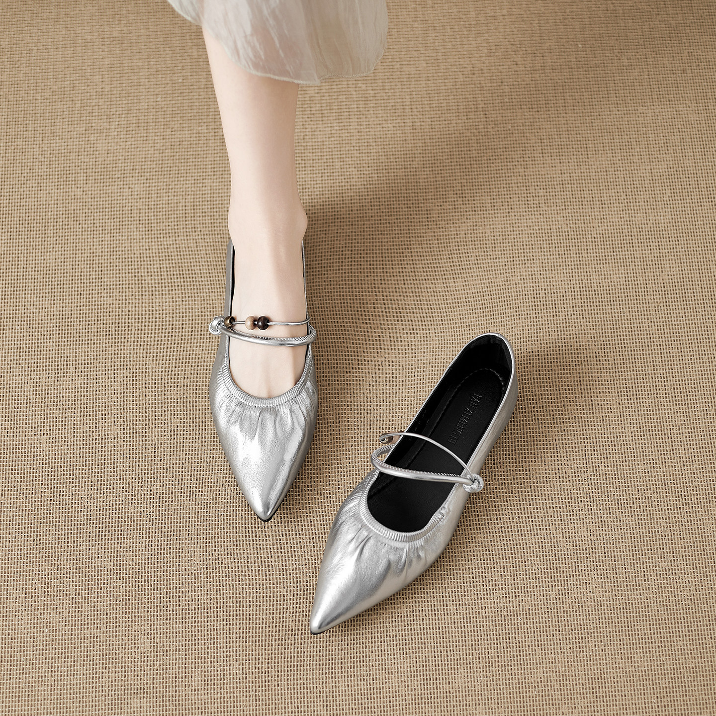 羊皮版~新款法式玛丽珍平底尖头浅口单鞋女一字扣百搭仙女风女鞋,女鞋,浅口单鞋,淘宝优惠券,粉丝福利购,淘宝优惠卷