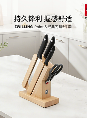 德国双立人pointS刀具银点5件套不锈钢厨房刀具套装正品双面刀架