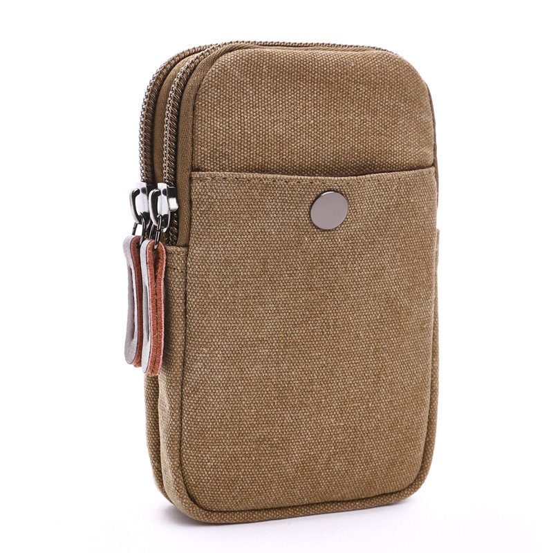 帆布双拉链男手机包放6.5 7寸手机腰包挂腰穿皮带户外骑行小包