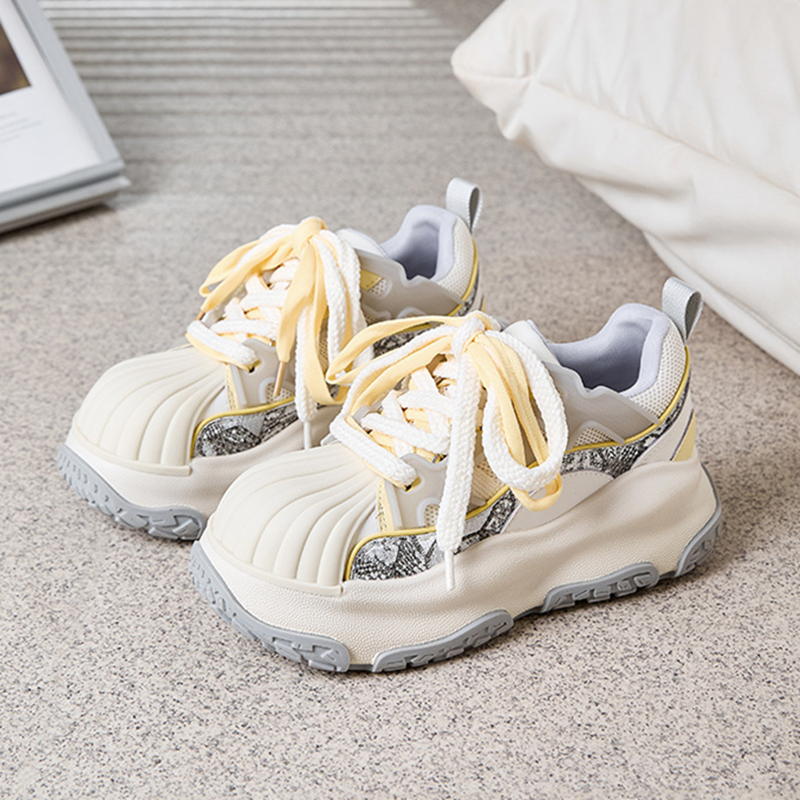 厚底丑萌贝壳头松糕休闲小白鞋