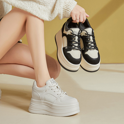 厚底休闲真皮内增高松糕加绒板鞋