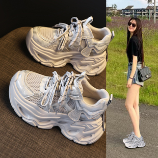 网面透气松糕底小个子运动鞋 厚底内增高9CM老爹鞋 新款 春季 女爆款